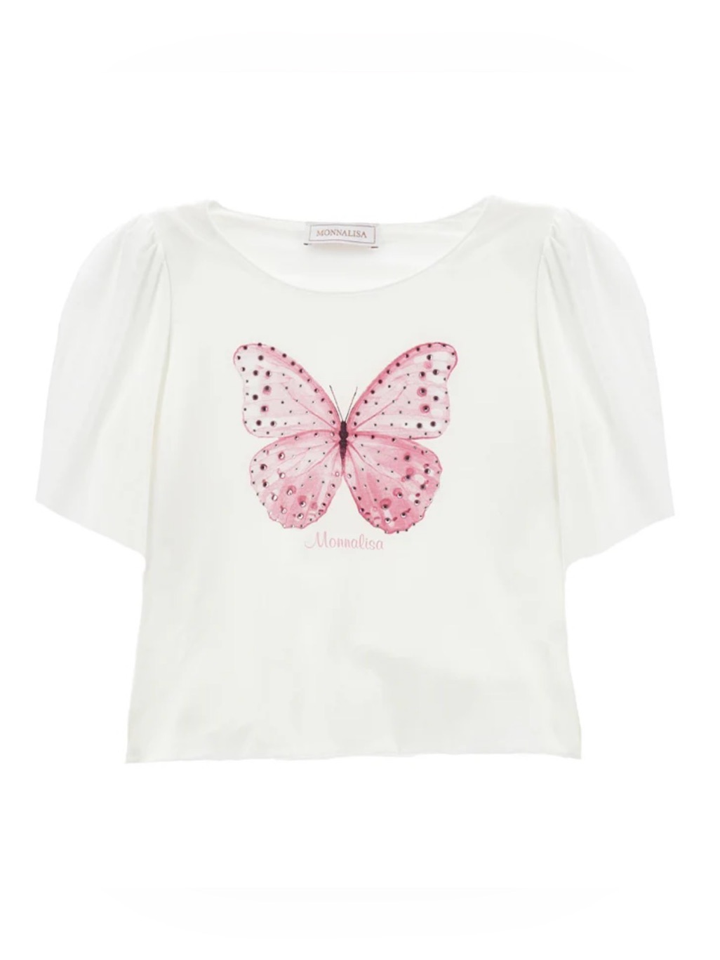 Monnalisa Girls Sz 10 Puff Short Sleeve Embellished Butterfly Top Soft Italy